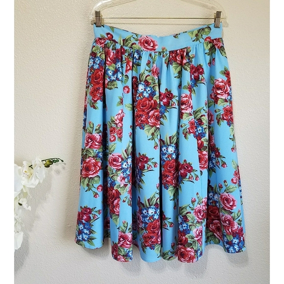 Vixen by Micheline Pitt Rose Floral Pleated Skirt - Picture 1 of 10